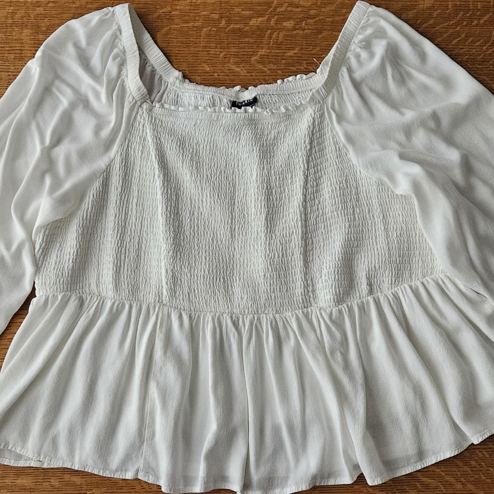 Torrid White Puff Sleeve Smocked Blouse